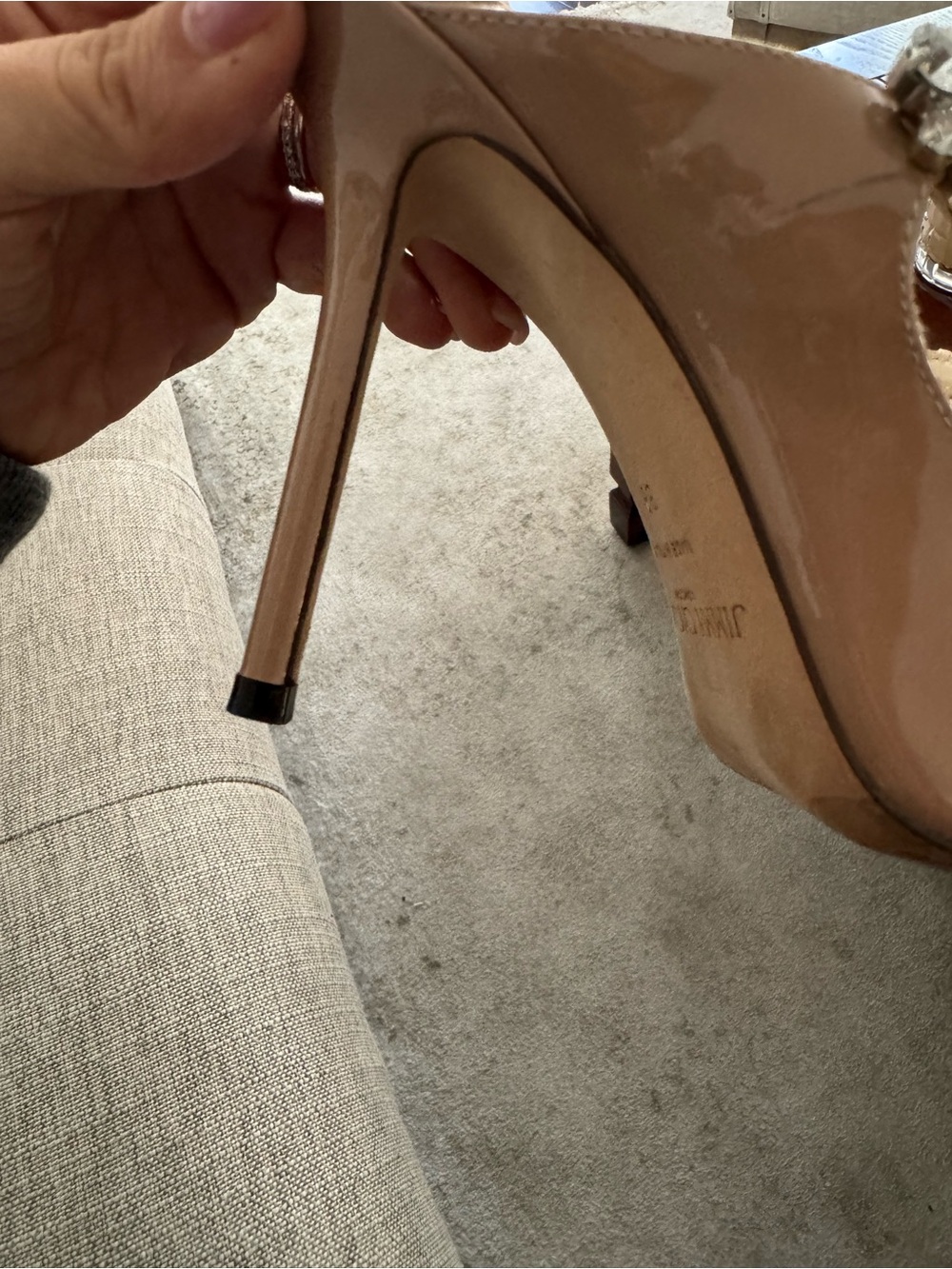 Jimmy Choo Blush Patent Leather Pointed-Toe Bing 100 with Crystal Strap - Picture 6 of 6